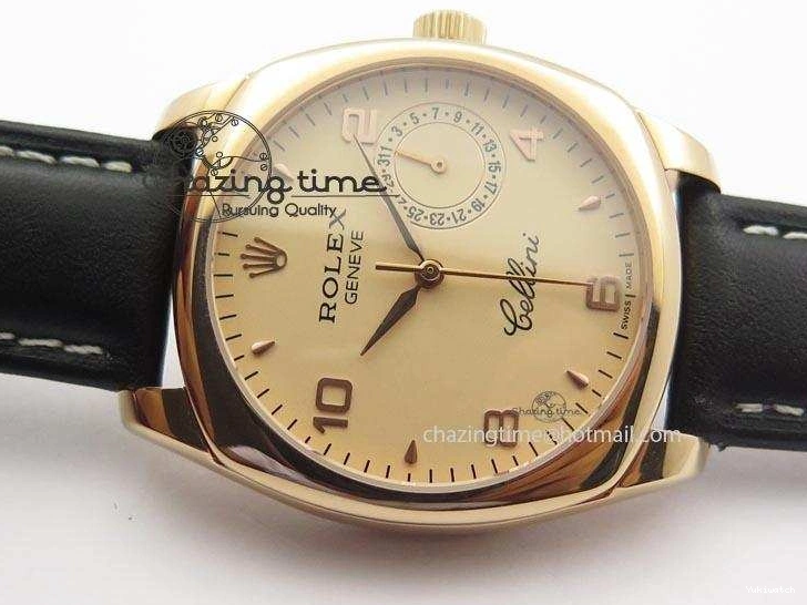 A2824 Cellini Markers Numeral Leather Date RG Rose Black Dial On Gold Strap 0721